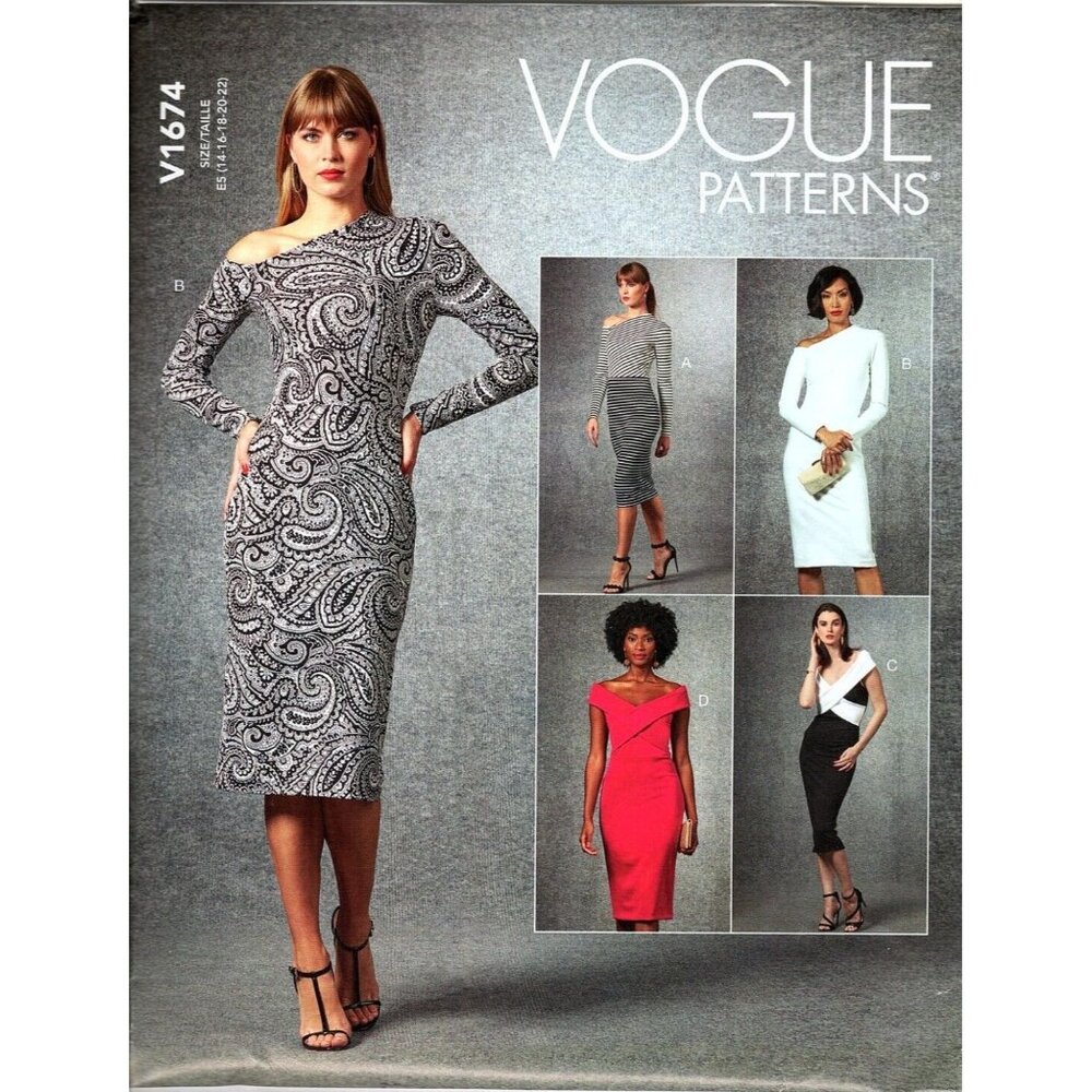 Vogue V1674 Misses 14 to 22 Off the Shoulder Dress Uncut Sewing Pattern